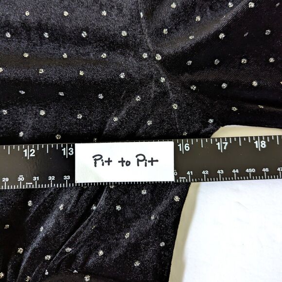 Betsey Johnson Power Shoulder Black Velvet Dress Metallic Silver Polk Dot Size M - Picture 10 of 15